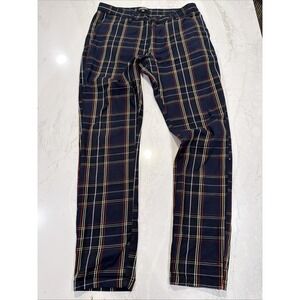 Elwood Mens 32x30 Golf Tartan Stretch Pants Navy Red Plaid Tapered Loud Preppy